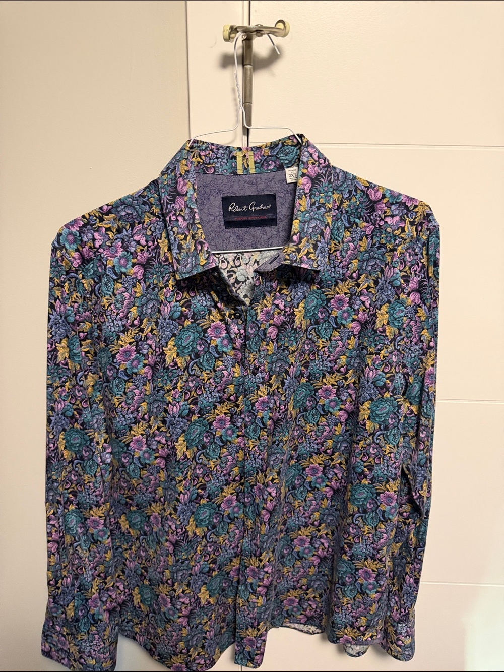 Robert Graham Men’s Floral Button-Down Shirt - Teal, Purple, (Tailored Fit)